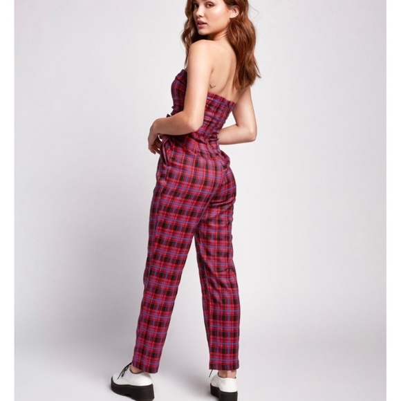 EGGIE NWOT Plaid Belted Jumpsuit in Red - Picture 2 of 7